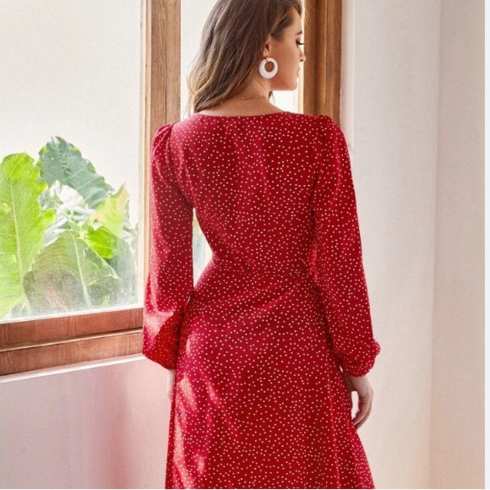 NWT SBetro Polka-dot Wrap Hem Knotted Dress Hem knotted red midi size s